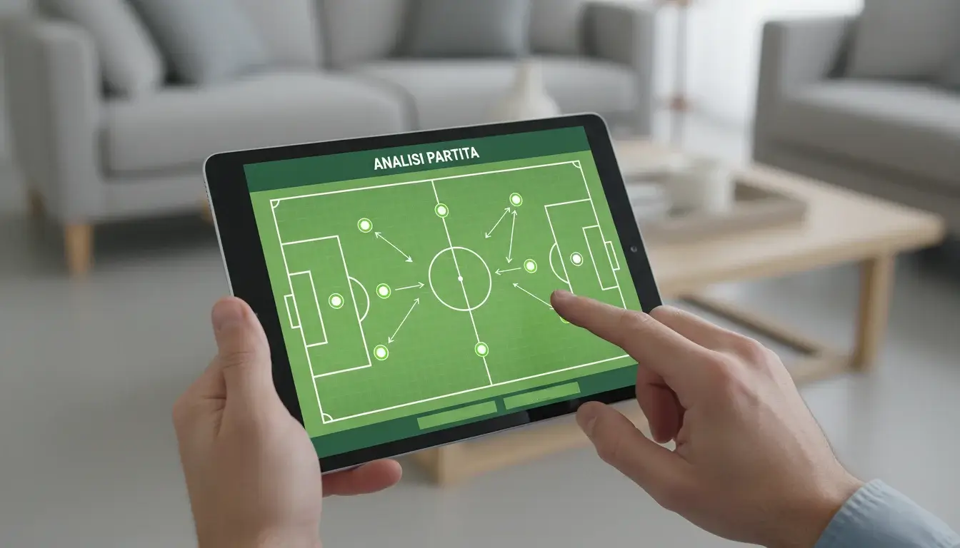 Analista sportivo studia formazioni su tablet