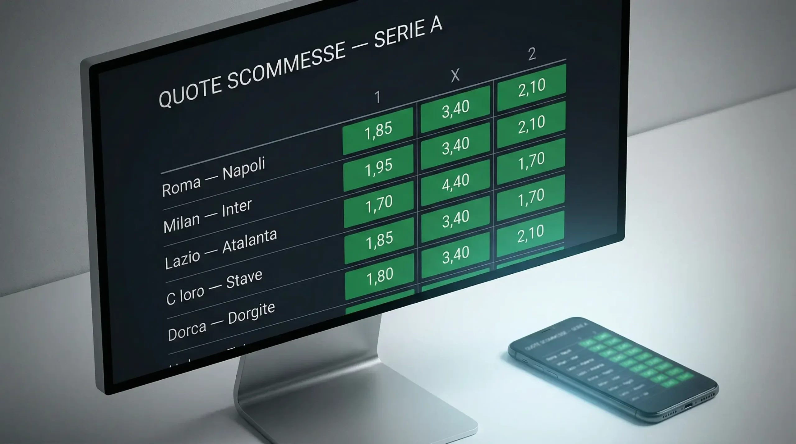 Schermo con quote scommesse partita Serie A