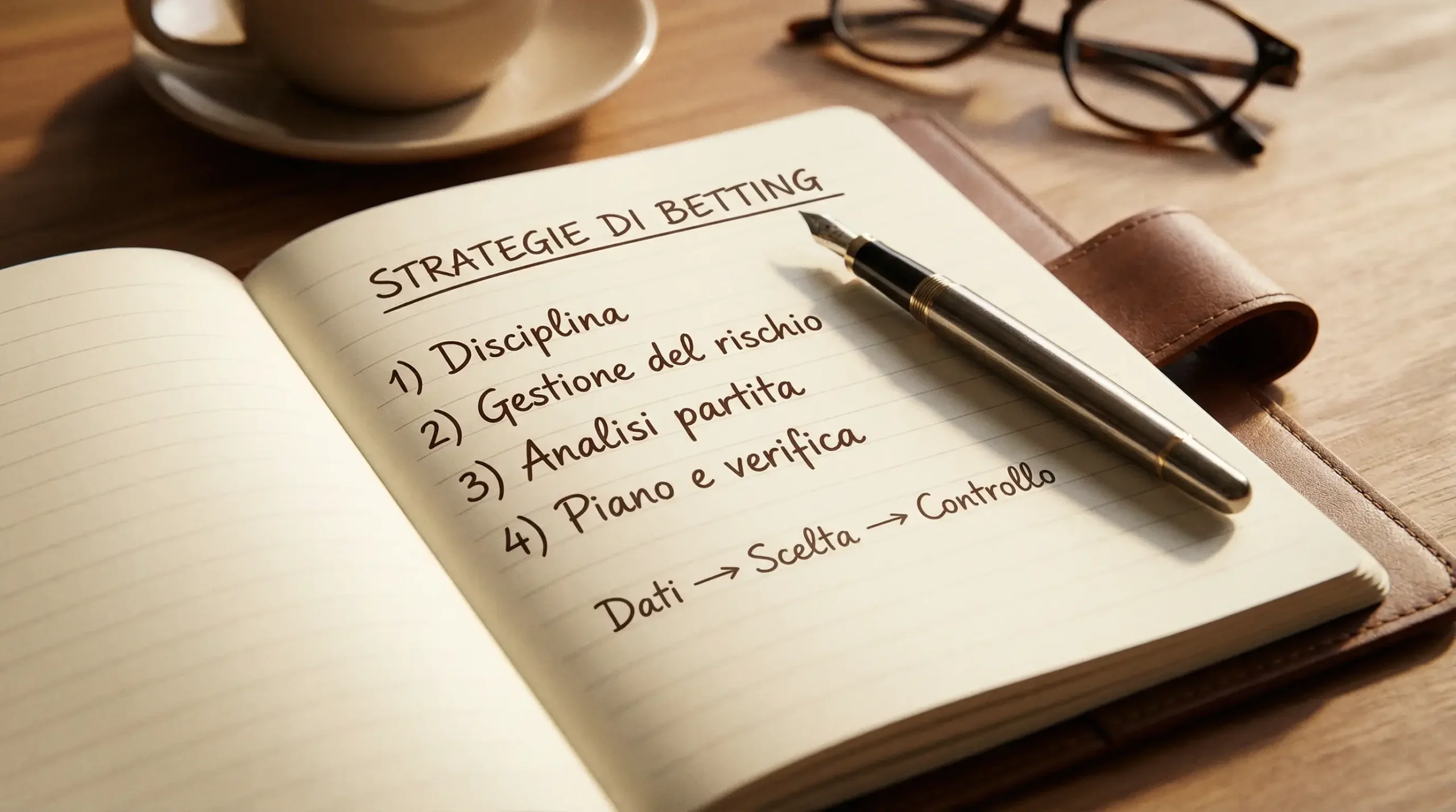 Taccuino con strategia scommesse e penna